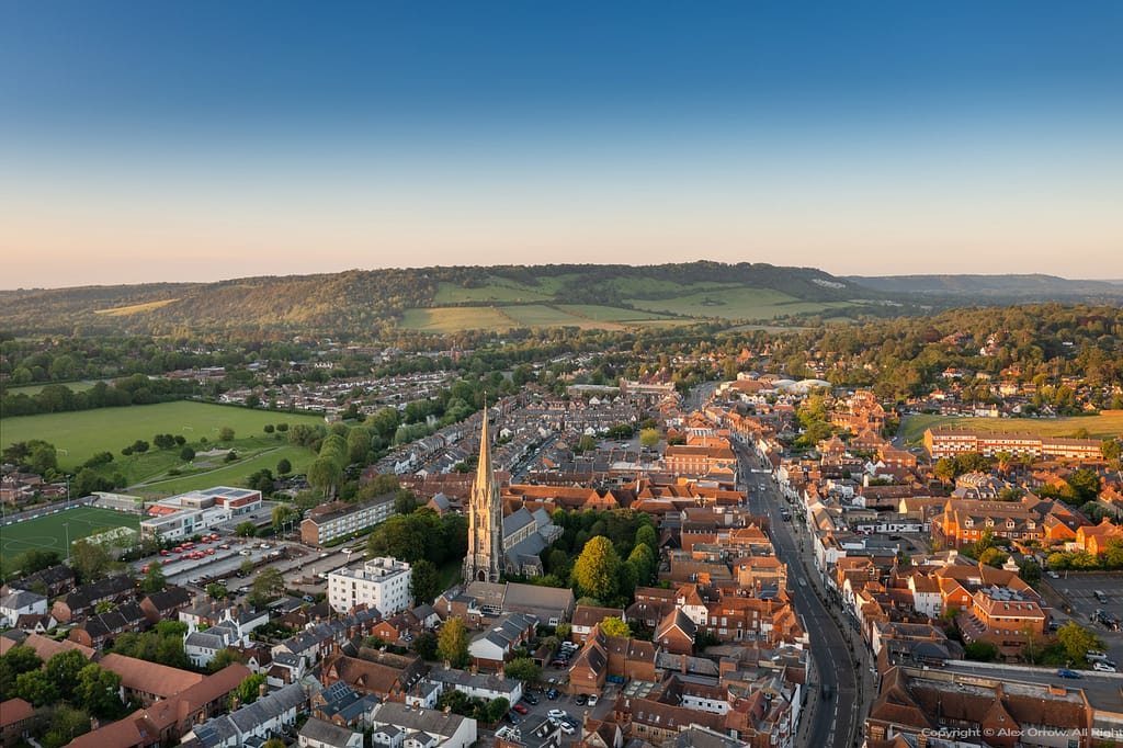 Dorking Town Centre drone view
