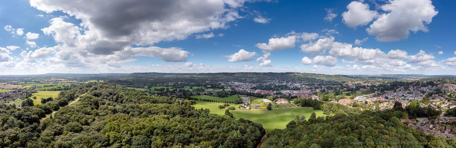 Panoramic Drone view Reigate Priory park
