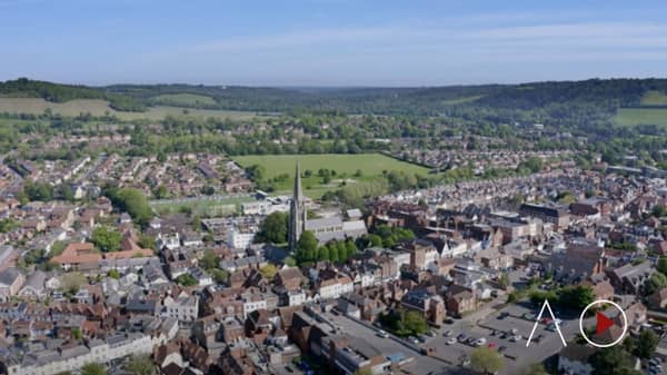 Aerial view Dorking Town Centre